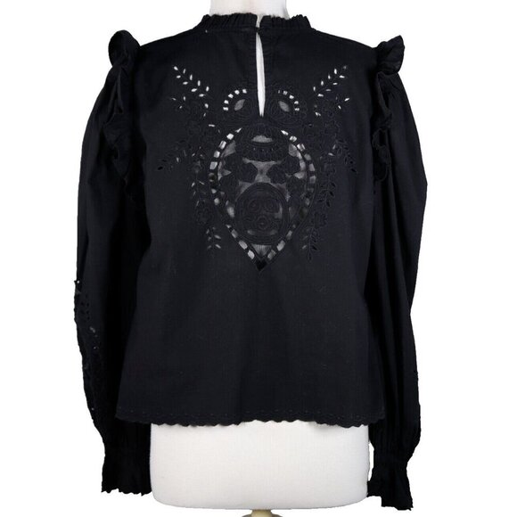 Love the Label Women's Large Black Bernice Eyelet Blouse Top Balloon Sleeve Top - Picture 7 of 10